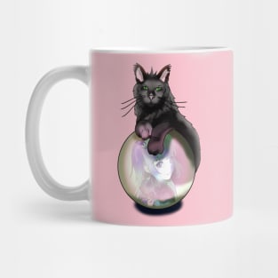 Black witch cat with a pink glow crystal ball Mug